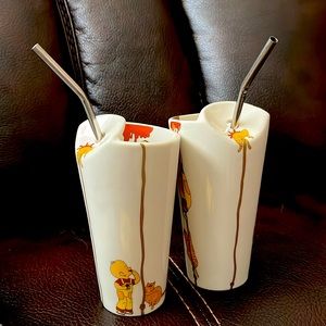 Alice for Max Brenner Chocolate by the Bald Man Ceramic Milkshake Cups Set of 2!